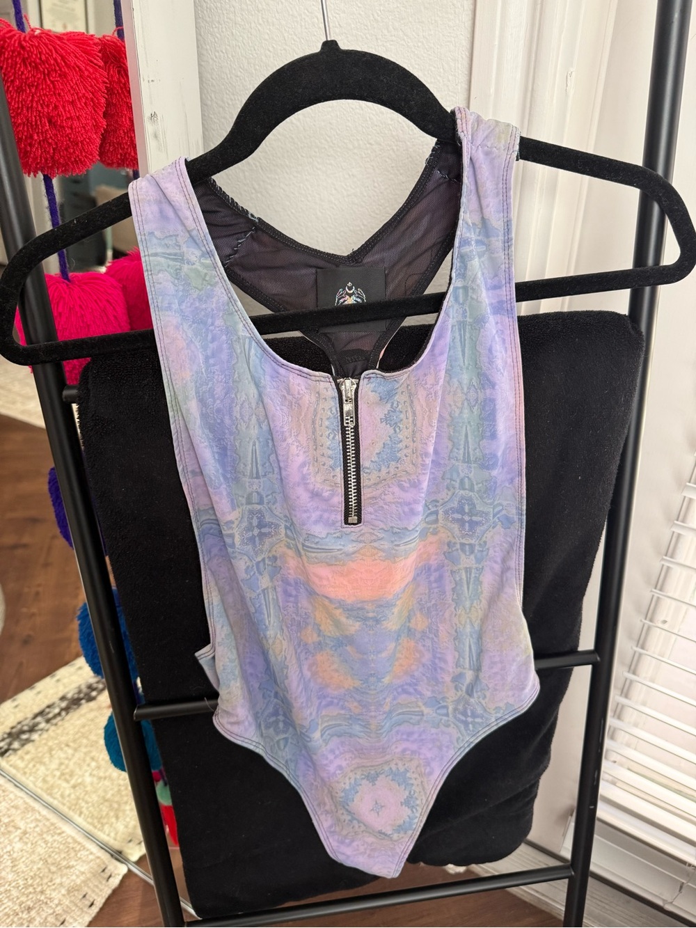 Liberated Heart Tie-Dye Zip Front Bodysuit - Purple/Multi